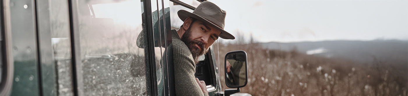 men’s hats including felt hats, waxed hats, waterproof styles, and men’s fedora hats
