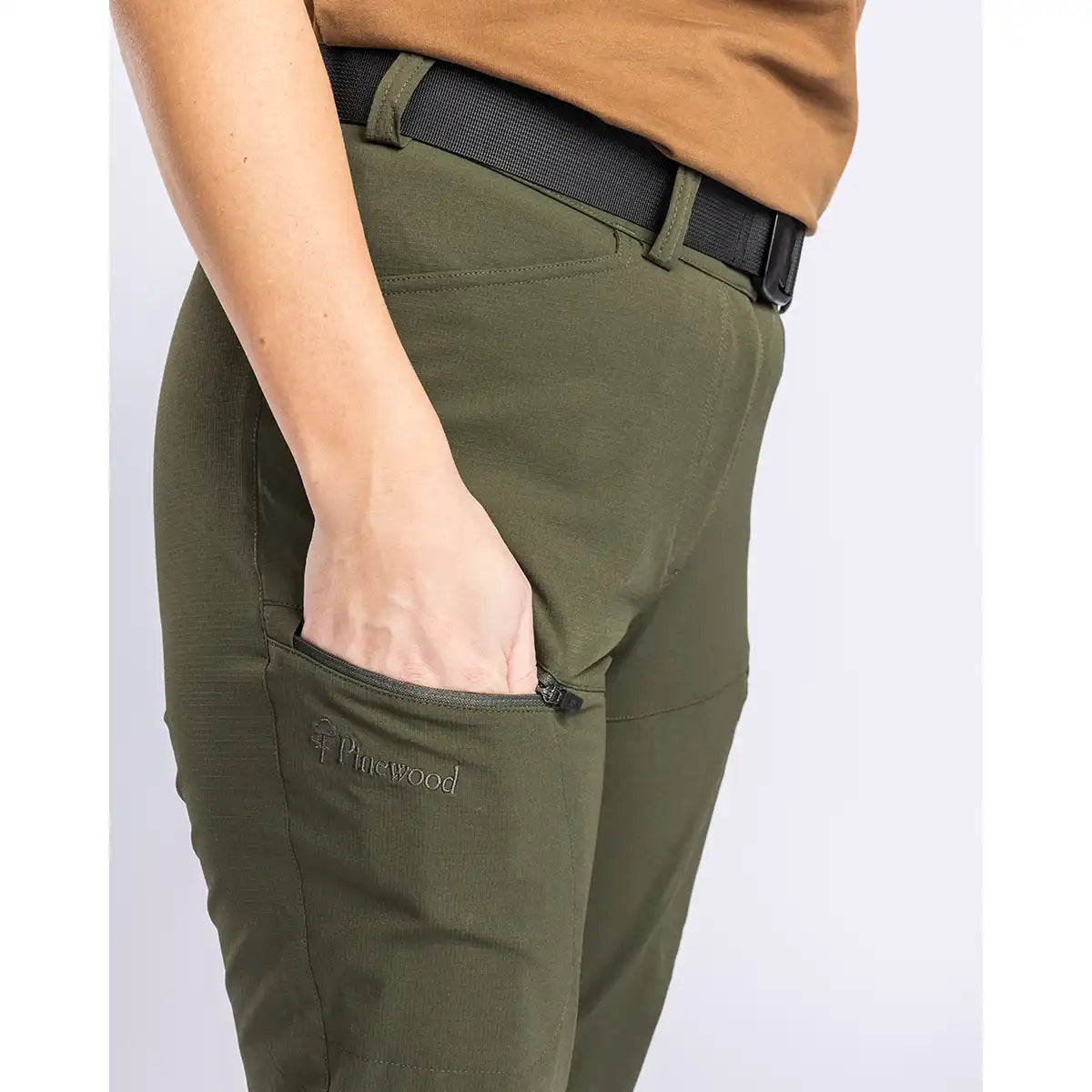 Pinewood InsectSafe Women's Hiking Trousers- Moss Green- zipped pocket detail Pinewood InsectSafe Women's Hiking Trousers- Moss Green- zipped pocket detail
