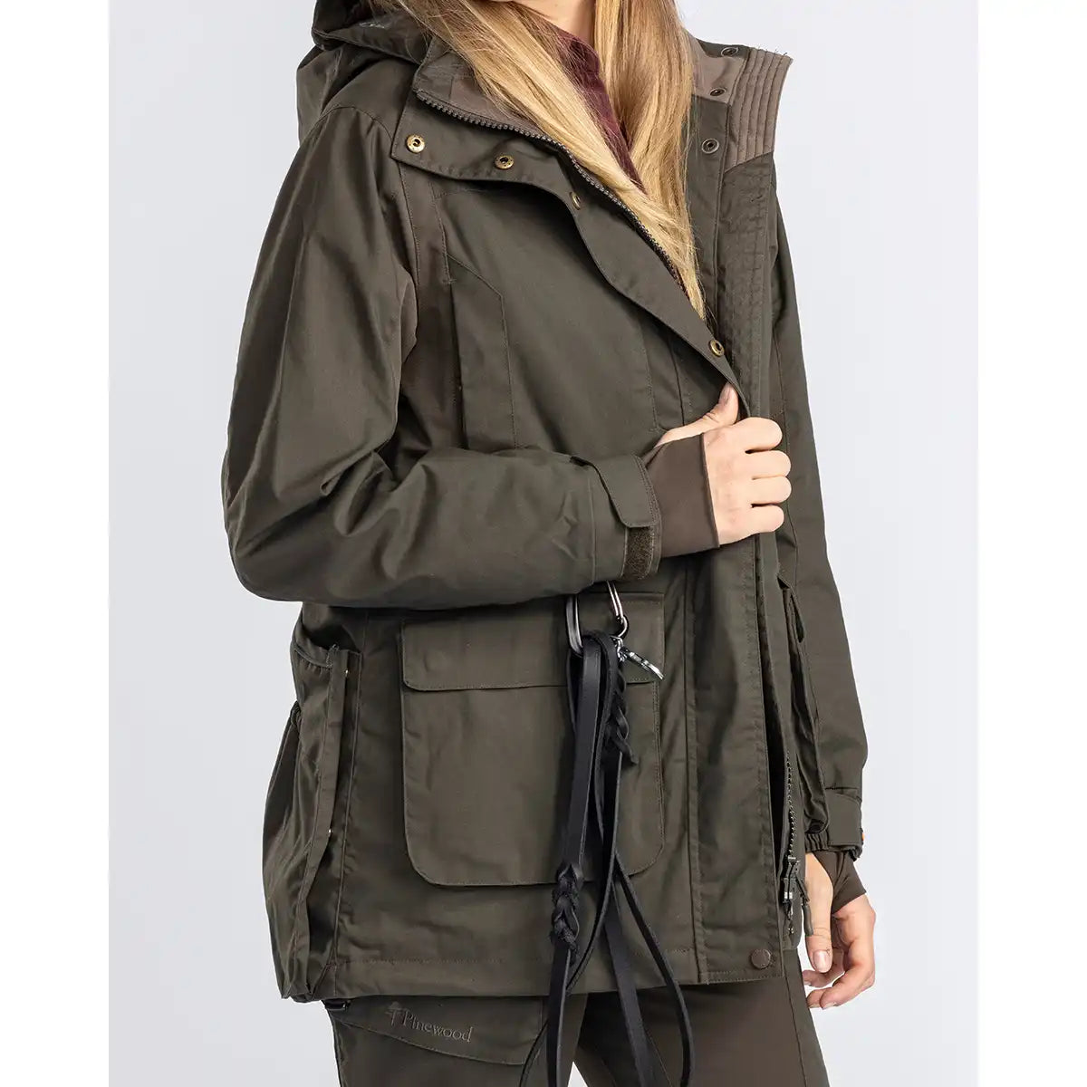 Pinewood Dog Sports Womens Trainer Jacket- Moss Green- side detail Pinewood Dog Sports Womens Trainer Jacket- Moss Green- side detail