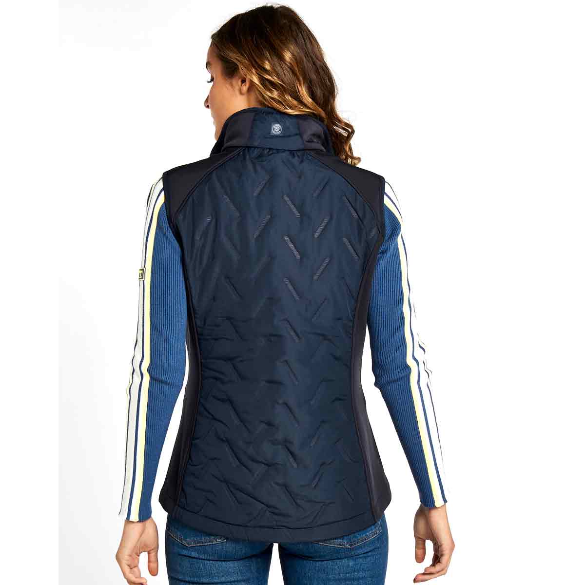 Dubarry Redbarn Performance Women's Gilet in Navy Blue back view on model Dubarry Redbarn Performance Women's Gilet in Navy Blue back view on model