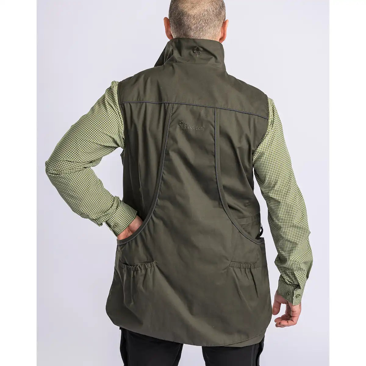 Pinewood Dog Sports Trainer Vest- Moss Green- back view on model Pinewood Dog Sports Trainer Vest- Moss Green- back view on model