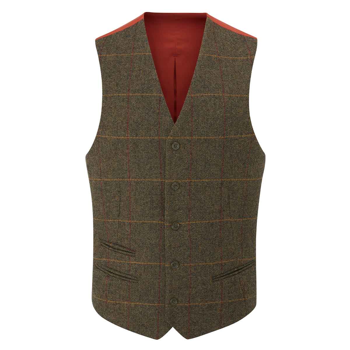 Alan Paine Combrook Lined Back Tweed Waistcoat - Teak Alan Paine Combrook Lined Back Tweed Waistcoat - Teak
