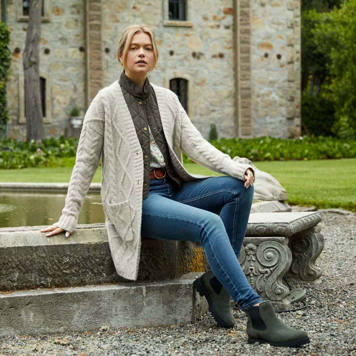 Ariat Women's Wexford Lug Waterproof Chelsea Boot - forest night on model Ariat Women's Wexford Lug Waterproof Chelsea Boot - forest night on model