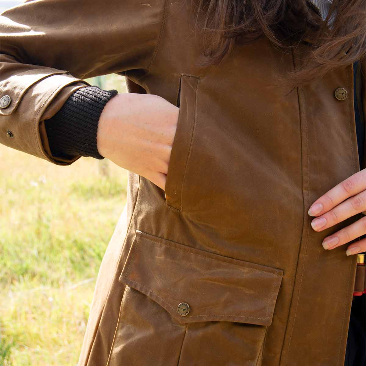 Laksen Ashley Women's Waxed Coat - Stone - Pocket Laksen Ashley Women's Waxed Coat - Stone - Pocket