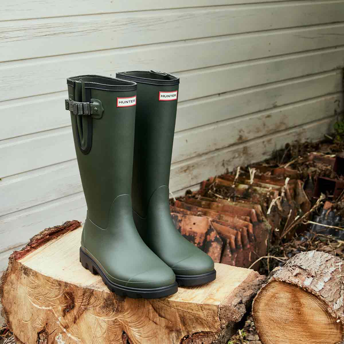 Hunter Balmoral MKII Side Adjustable Wellington Boots - Dark Olive - Lifestyle Hunter Balmoral MKII Side Adjustable Wellington Boots - Dark Olive - Lifestyle