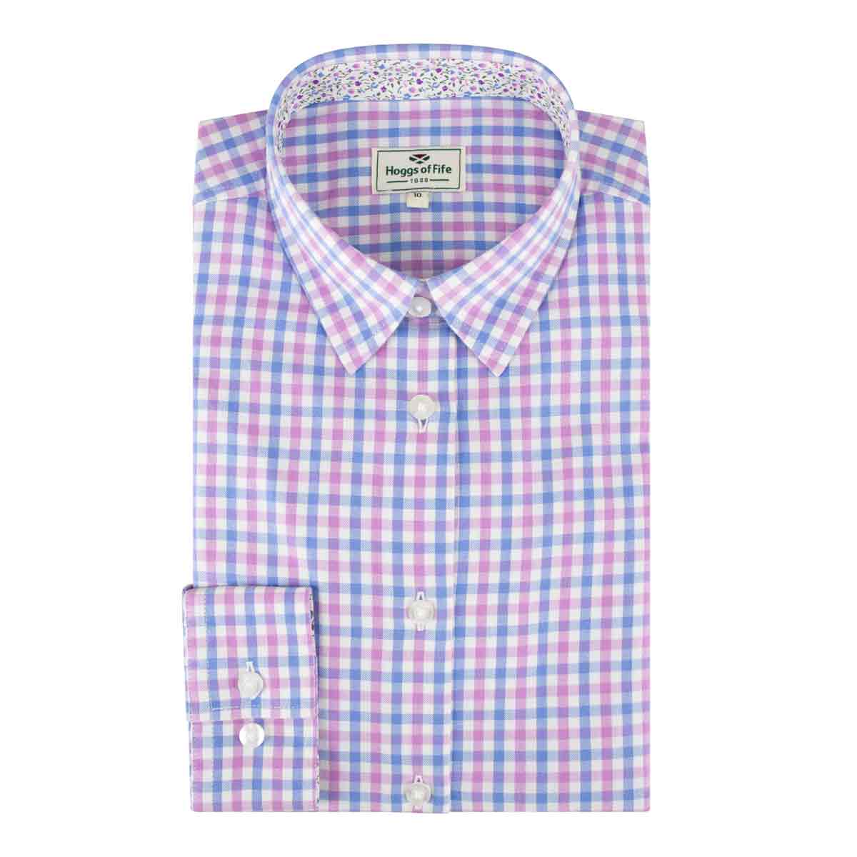 Hoggs of Fife Becky II Ladies Cotton Shirt - Pink Blue folded Hoggs of Fife Becky II Ladies Cotton Shirt - Pink Blue folded