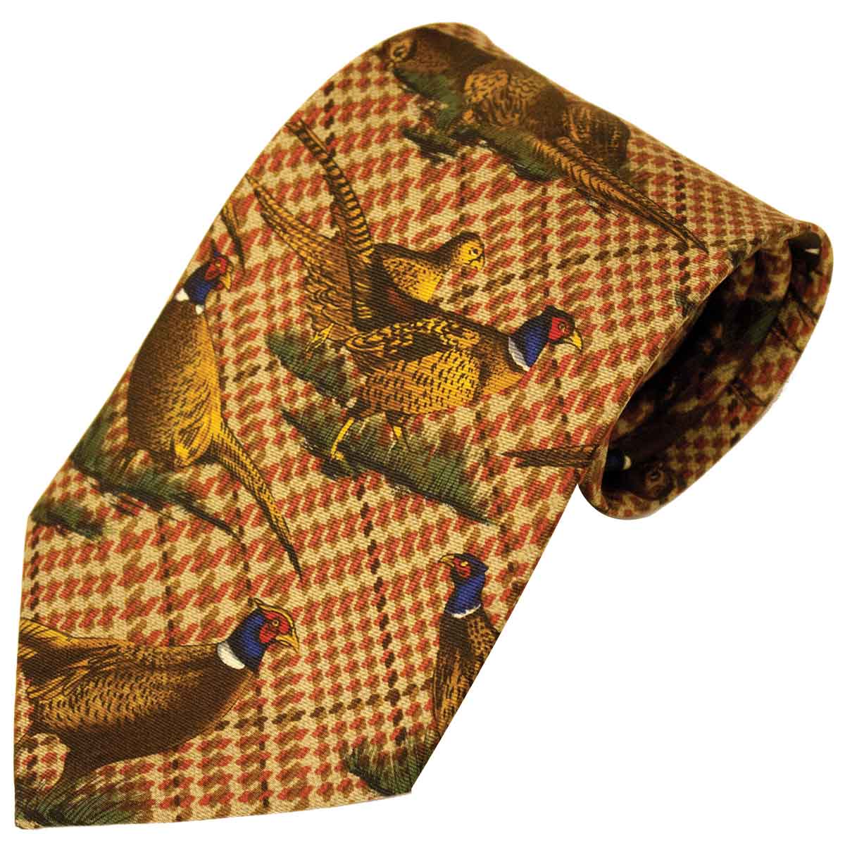 Bisley Silk Ties - brown large pheasants Bisley Silk Ties - brown large pheasants