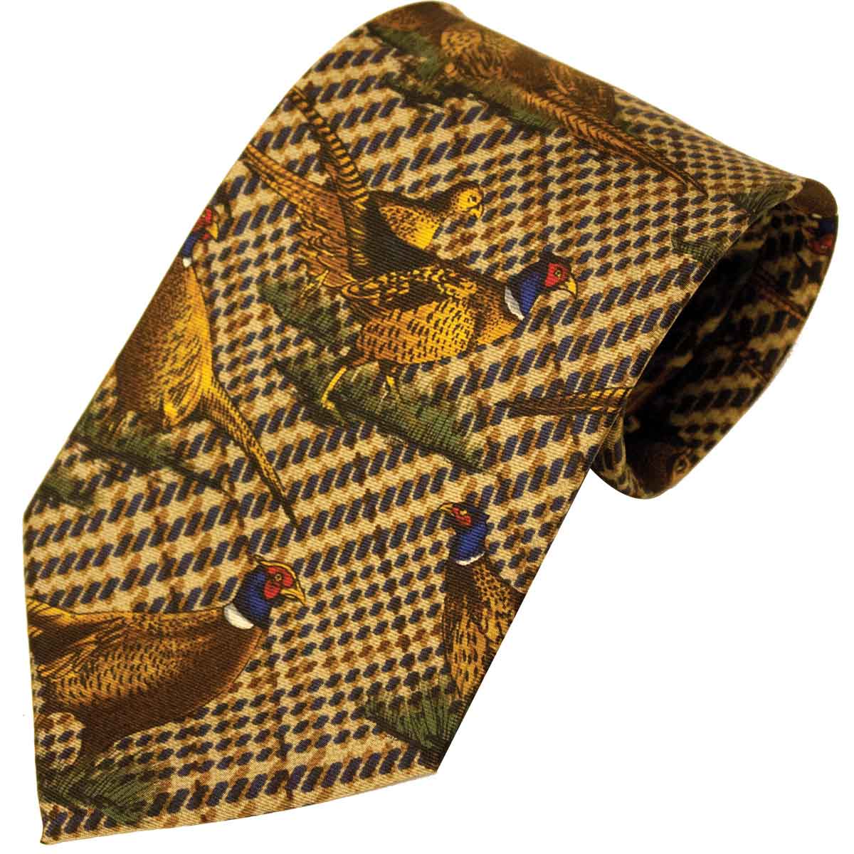 Bisley Silk Ties - green large pheasants Bisley Silk Ties - green large pheasants