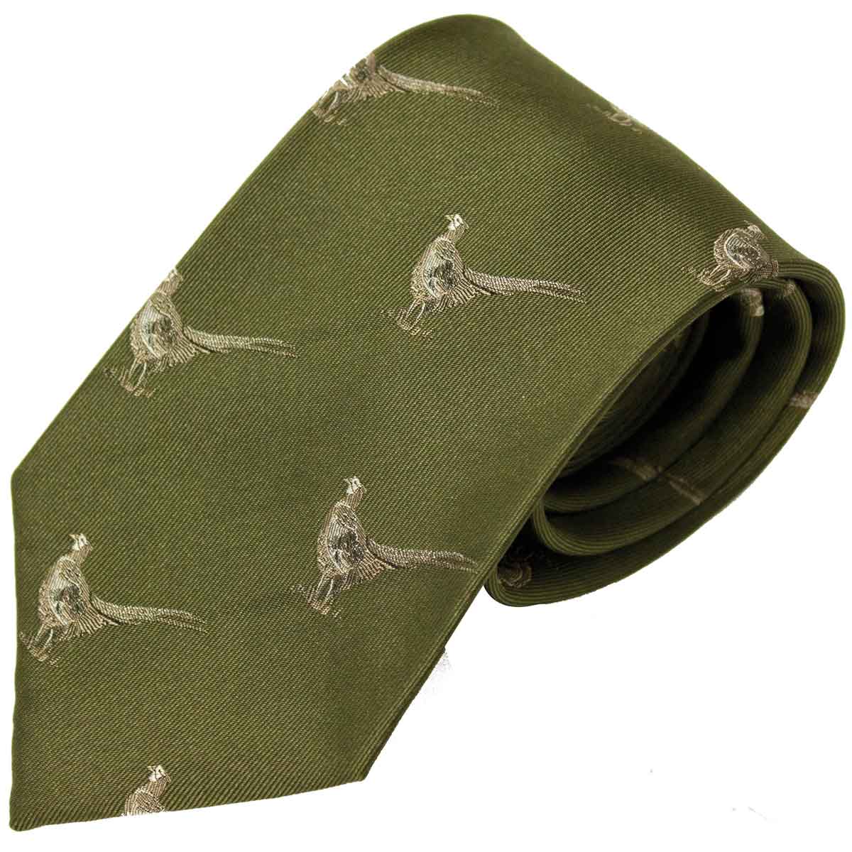 Bisley Silk Ties - green pheasants Bisley Silk Ties - green pheasants
