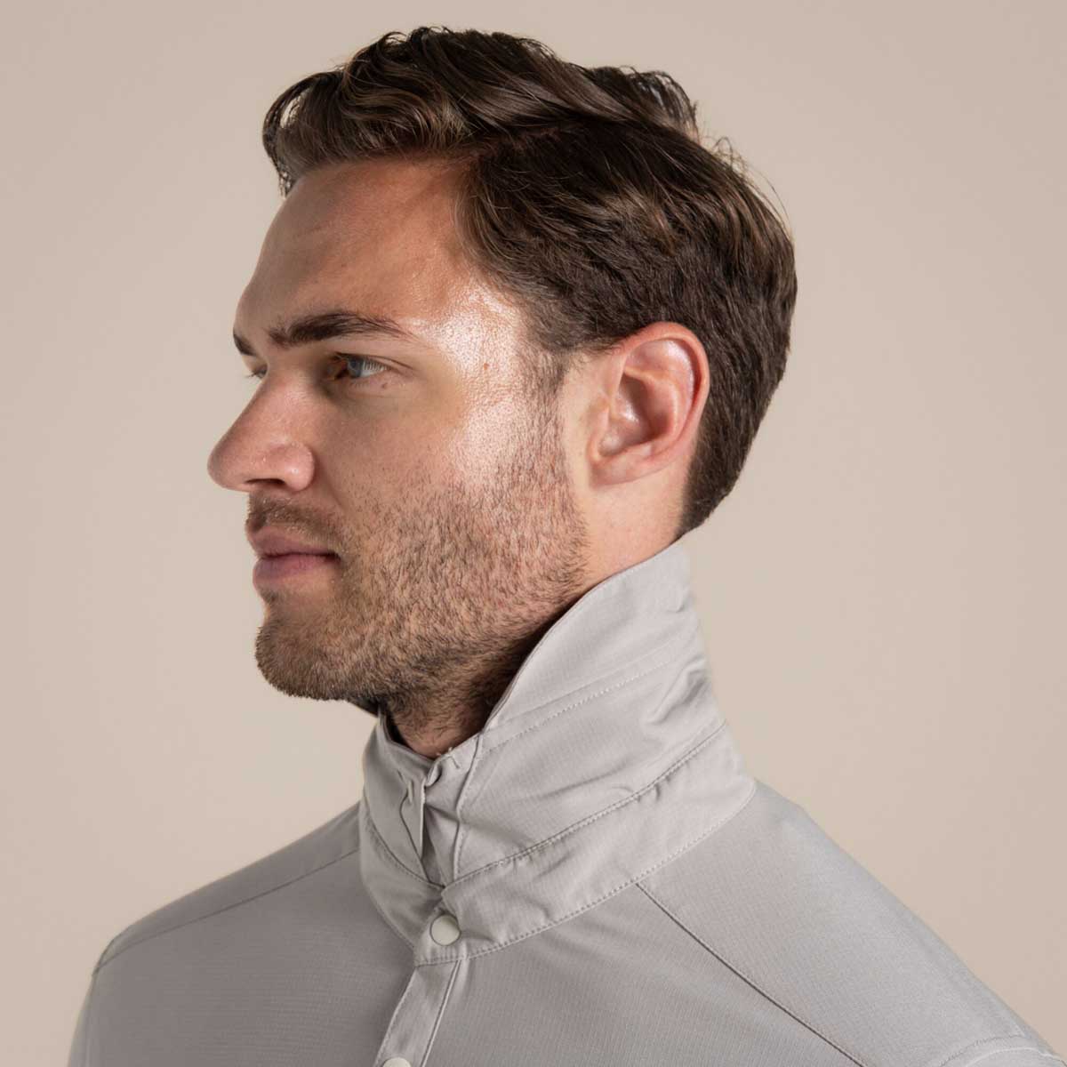 Craghoppers NosiLife Pro Long Sleeved Shirt V - Parchment - Collar Craghoppers NosiLife Pro Long Sleeved Shirt V - Parchment - Collar