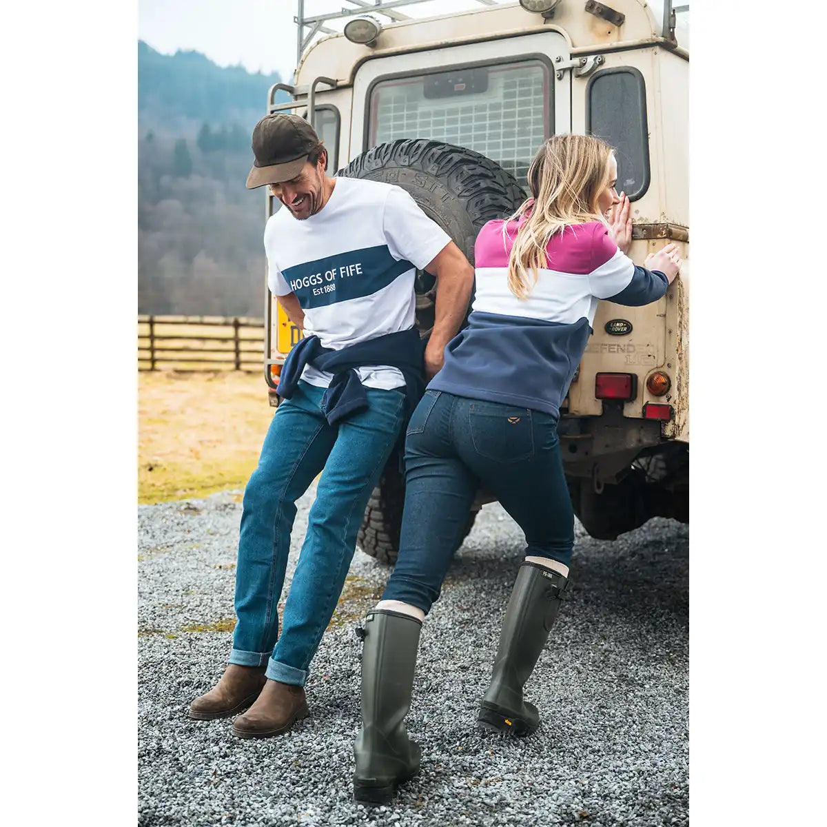 Hoggs of Fife Dalbeattie Colour Block T-Shirt - White/Navy/White - On Model Hoggs of Fife Dalbeattie Colour Block T-Shirt - White/Navy/White - On Model