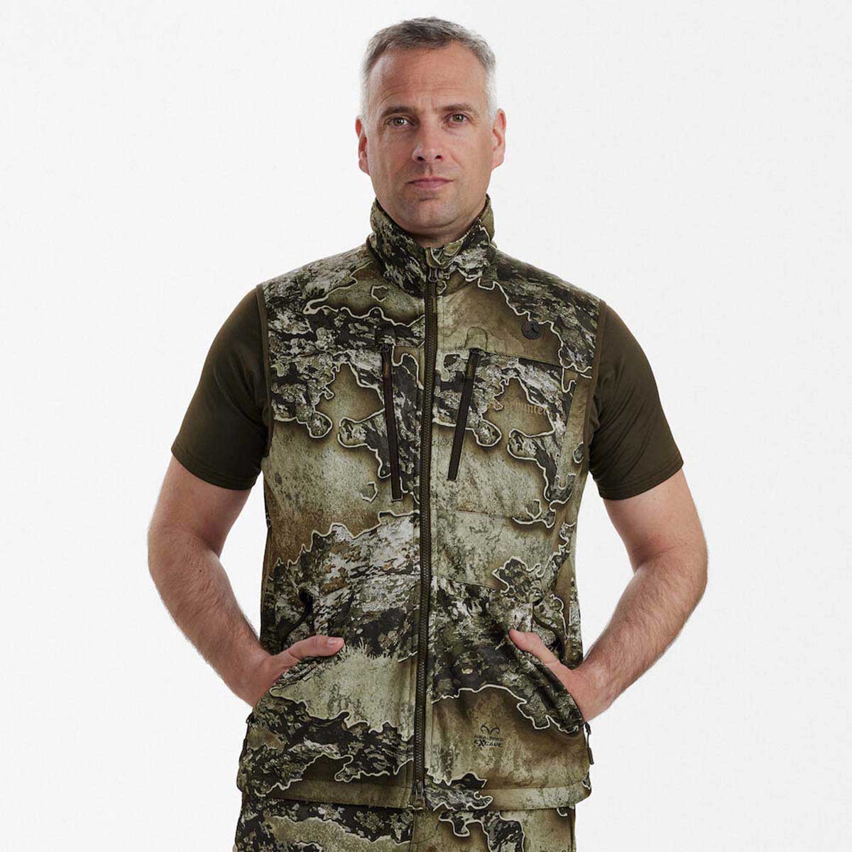 Deerhunter Excape Softshell Waistcoat - realtree excape on model Deerhunter Excape Softshell Waistcoat - realtree excape on model