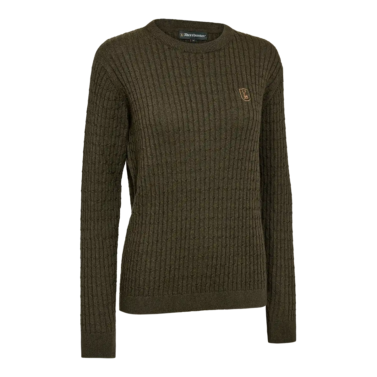 Deerhunter Lady Harrington Cable Knit Pullover - Forest Ember Melange - Front Deerhunter Lady Harrington Cable Knit Pullover - Forest Ember Melange - Front