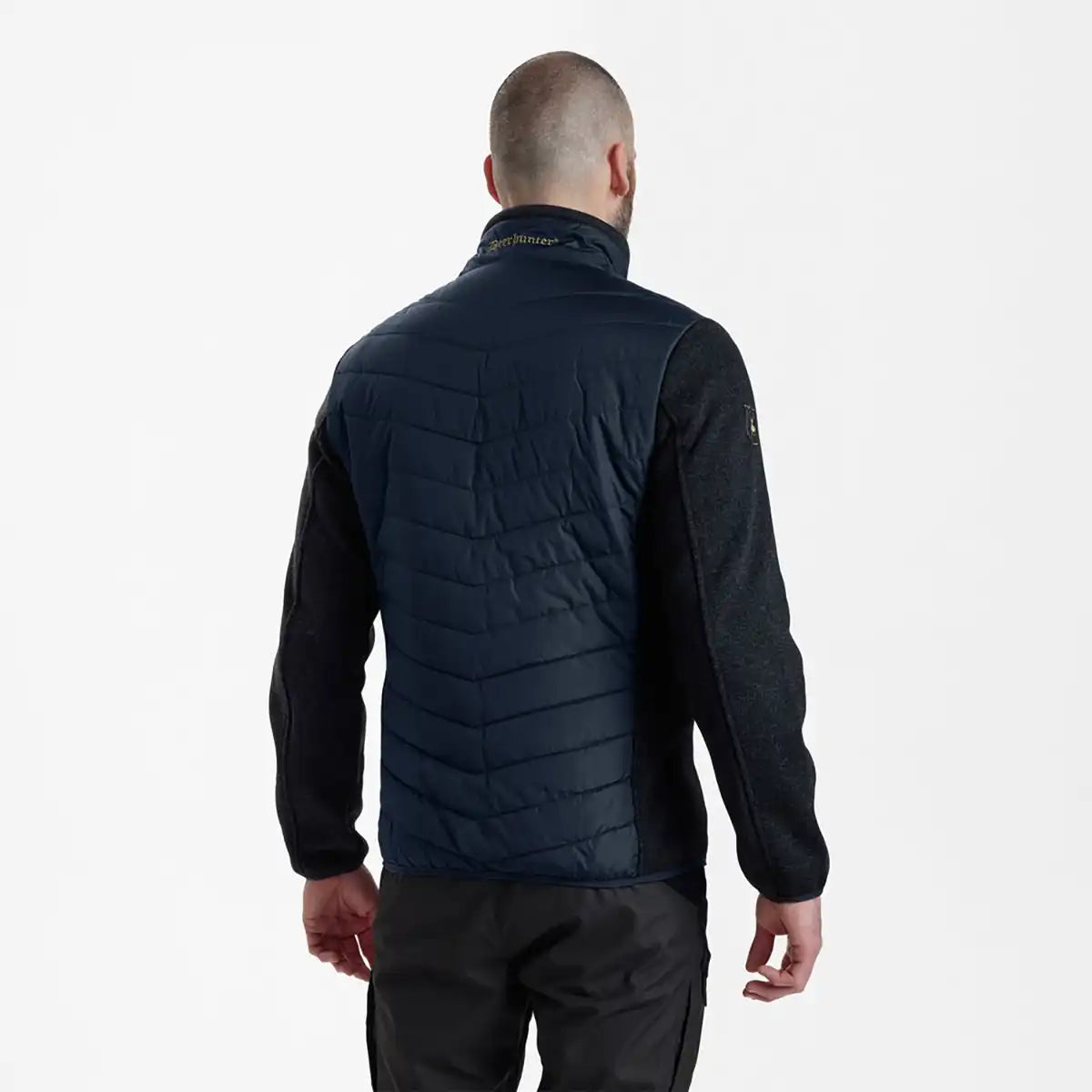 Deerhunter Moor Padded Jacket w.Knit Dark Blue - Worn by Model - Rear Deerhunter Moor Padded Jacket w.Knit Dark Blue - Worn by Model - Rear
