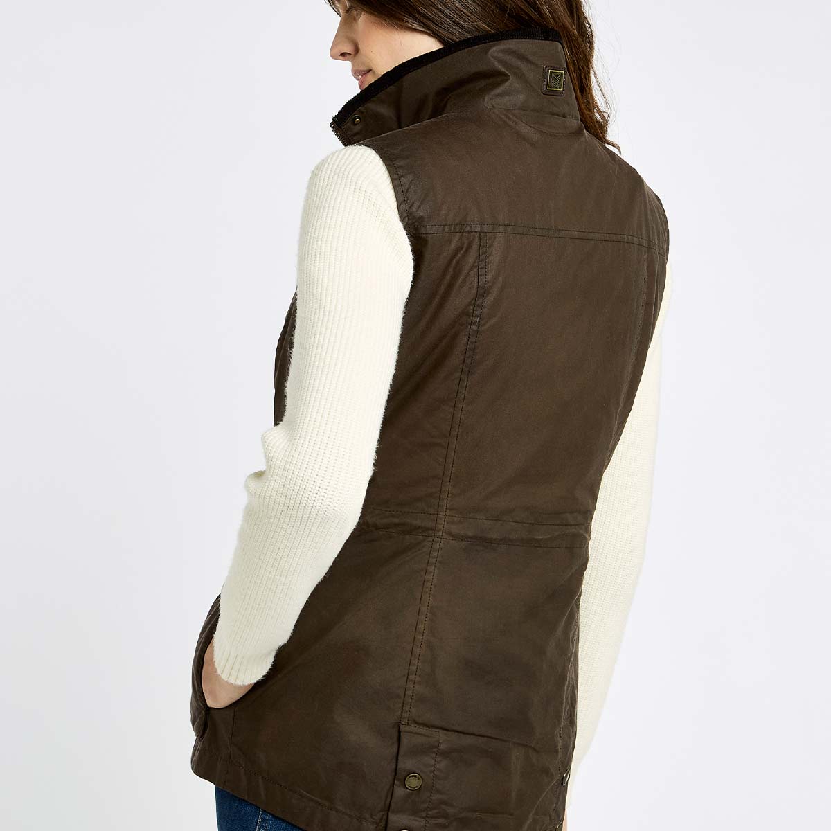 Dubarry Rathsallagh Women's Wax Cotton Gilet - Cafe - Rear Dubarry Rathsallagh Women's Wax Cotton Gilet - Cafe - Rear
