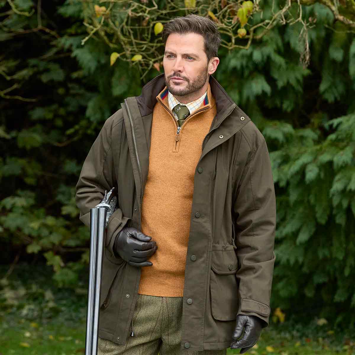 Alan Paine Dunswell Men's Field Coat - Olive - Model Alan Paine Dunswell Men's Field Coat - Olive - Model