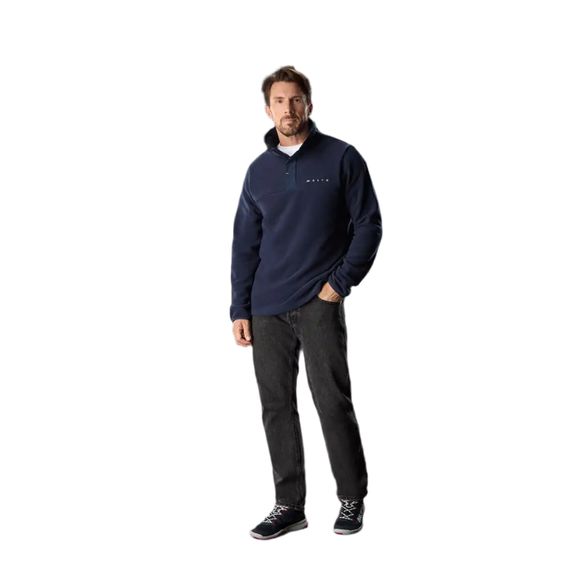 Musto Men's Evo Polartec 200 Pullover Fleece Navy- on model Musto Men's Evo Polartec 200 Pullover Fleece Navy- on model