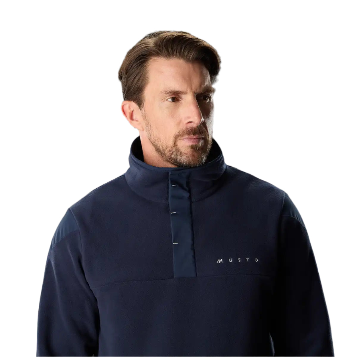 Musto Men's Evo Polartec 200 Pullover Fleece Navy - close up Musto Men's Evo Polartec 200 Pullover Fleece Navy - close up