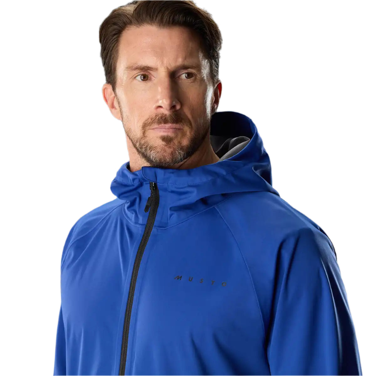 Musto Men's Evo Venture 3L Jacket Mazarine Blue - close up on model Musto Men's Evo Venture 3L Jacket Mazarine Blue - close up on model