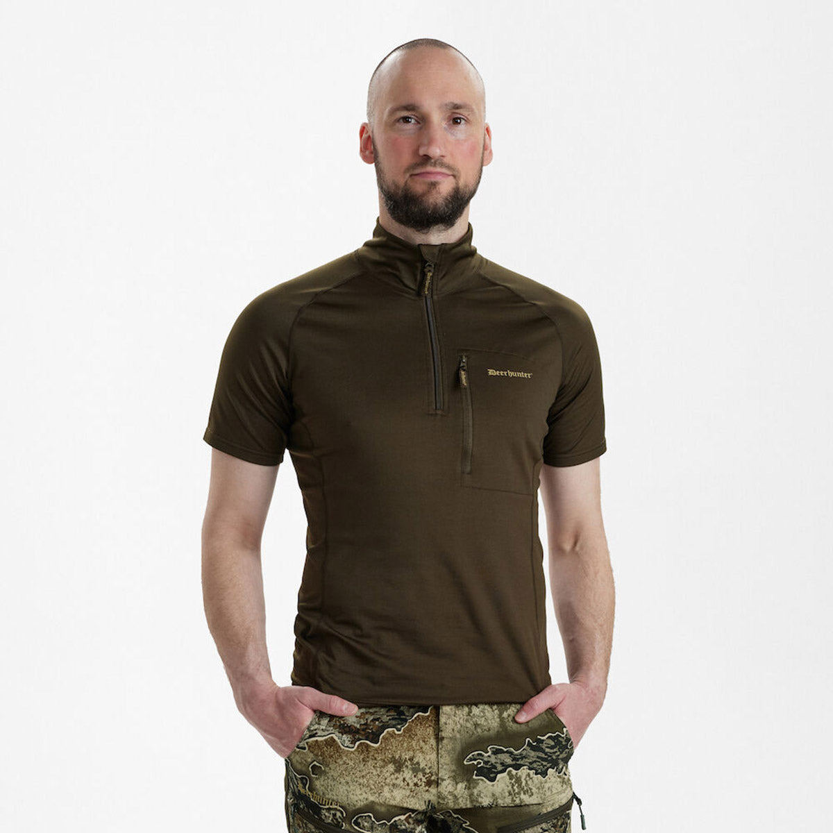 Deerhunter Excape Insulated T-Shirt With Zip-Neck - On Model Deerhunter Excape Insulated T-Shirt With Zip-Neck - On Model