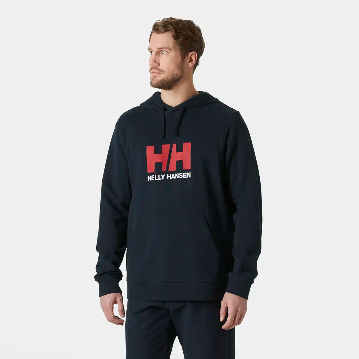 Helly Hansen HH Logo Hoodie 2.0- Navy- on model Helly Hansen HH Logo Hoodie 2.0- Navy- on model