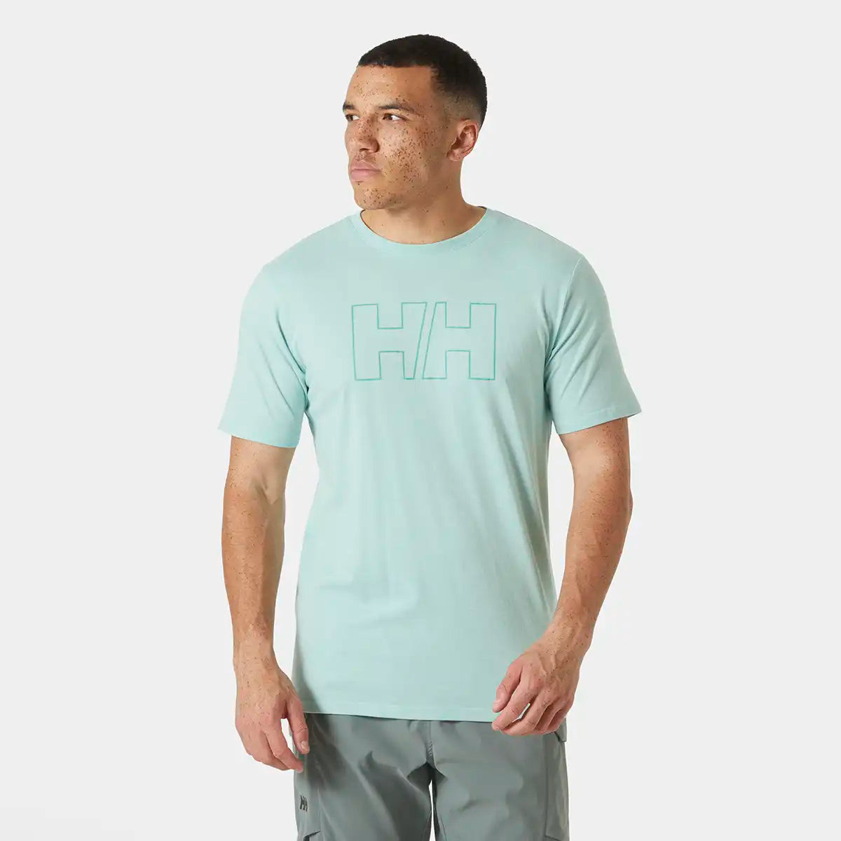 Helly Hansen HH Tech Logo T-Shirt- Lagoon on model Helly Hansen HH Tech Logo T-Shirt- Lagoon on model