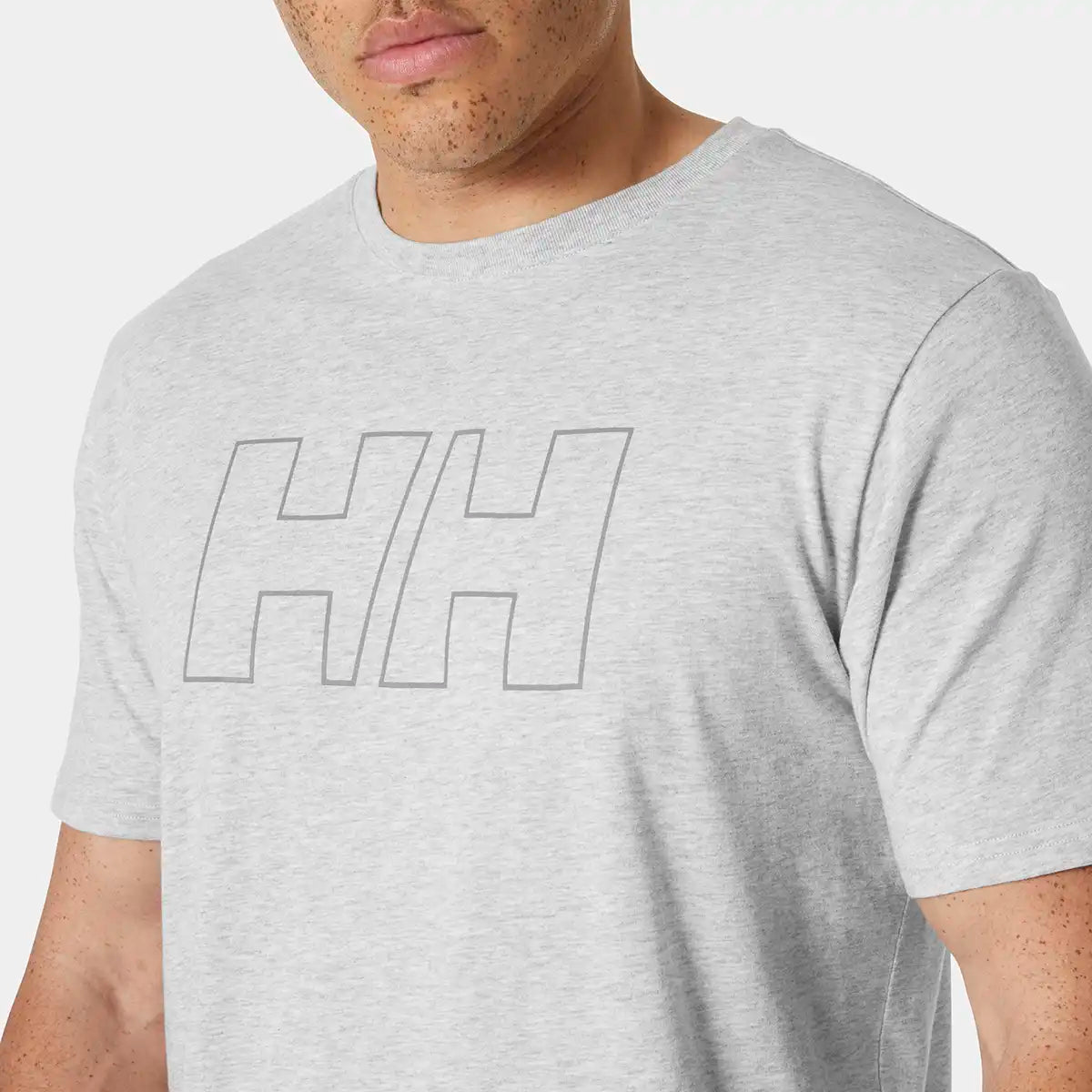 Helly Hansen HH Tech Logo T-Shirt- Grey Melange- Logo detail Helly Hansen HH Tech Logo T-Shirt- Grey Melange- Logo detail
