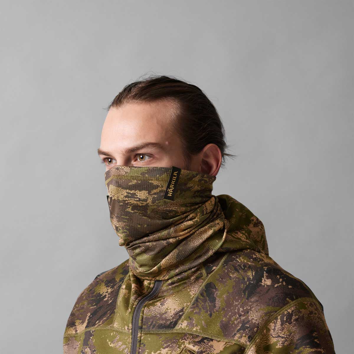 Harkila Deer Stalker Camo Neck Gaiter - on model Harkila Deer Stalker Camo Neck Gaiter - on model