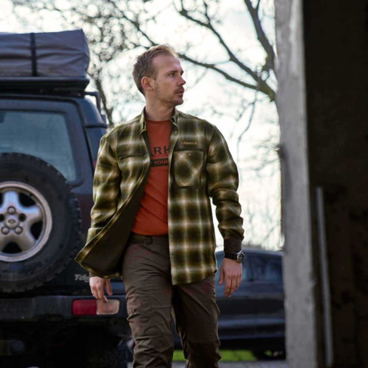 Harkila Folke Shirt Jacket - Willow Green - On Model Harkila Folke Shirt Jacket - Willow Green - On Model