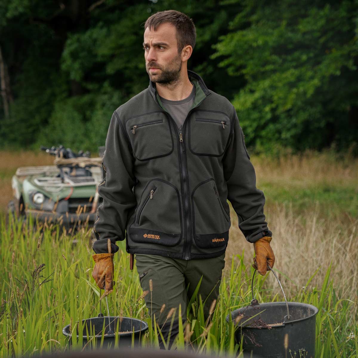 Harkila Kamko Reversible Fleece - Grey/Green - On Model Harkila Kamko Reversible Fleece - Grey/Green - On Model