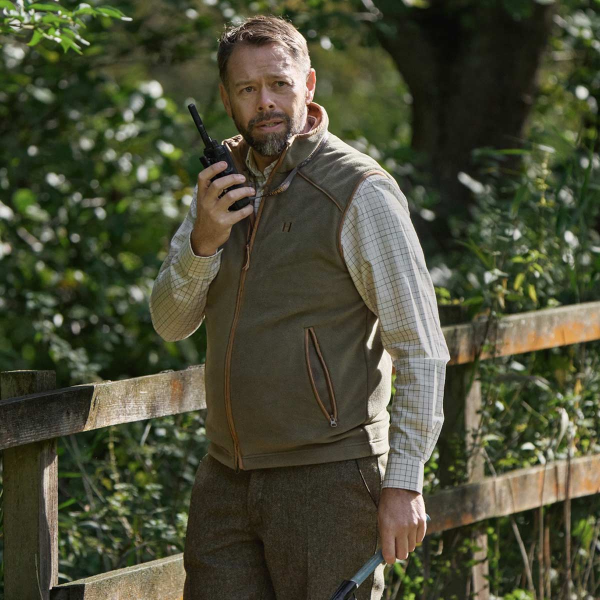 Harkila Portfield Long Sleeved Check Shirt - Naval Blue Check - On Model Harkila Portfield Long Sleeved Check Shirt - Naval Blue Check - On Model