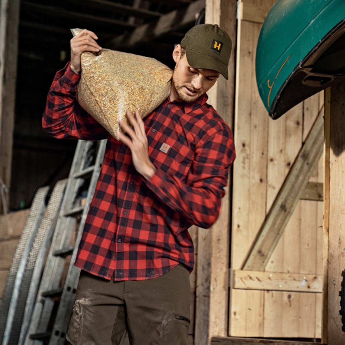 Harkila Scandinavian L/S Shirt - Red Check - On Model Harkila Scandinavian L/S Shirt - Red Check - On Model