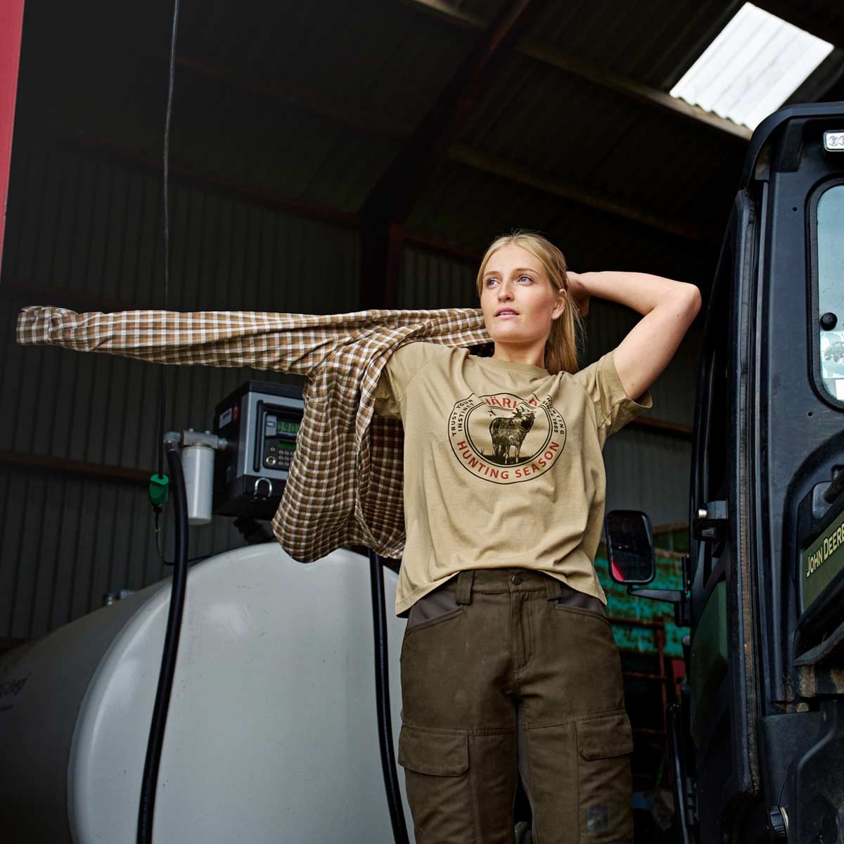 Harkila Stag Badge Short Sleeved Women's T-Shirt - On Model Harkila Stag Badge Short Sleeved Women's T-Shirt - On Model