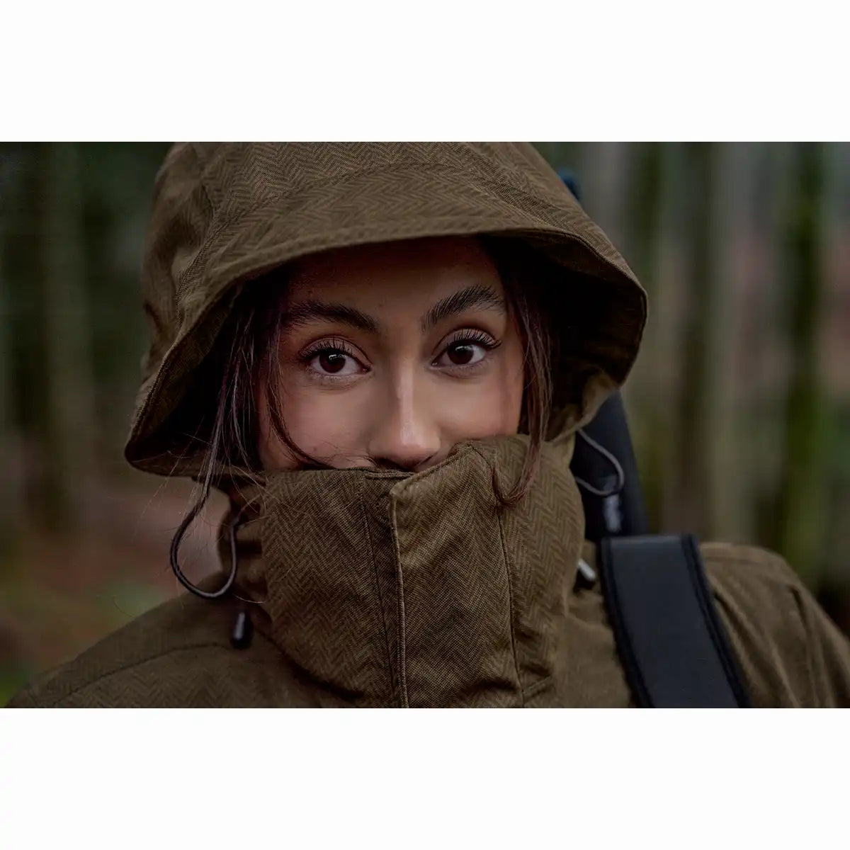 Harkila Driven Hunt Women's HWS Insulated Jacket - Worn By Model - Hood Front Harkila Driven Hunt Women's HWS Insulated Jacket - Worn By Model - Hood Front