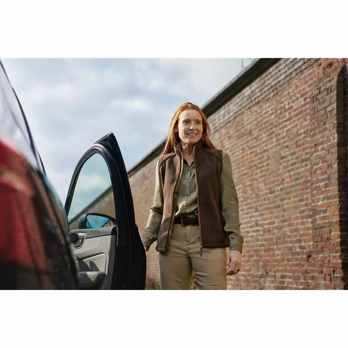 Harkila Sandhem Women's Sherpa Fleece Waistcoat - Demitasse Brown - Worn By Model Harkila Sandhem Women's Sherpa Fleece Waistcoat - Demitasse Brown - Worn By Model