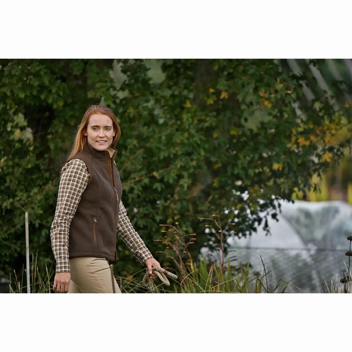 Harkila Sandhem Women's Sherpa Fleece Waistcoat - Demitasse Brown - Worn By Model Harkila Sandhem Women's Sherpa Fleece Waistcoat - Demitasse Brown - Worn By Model