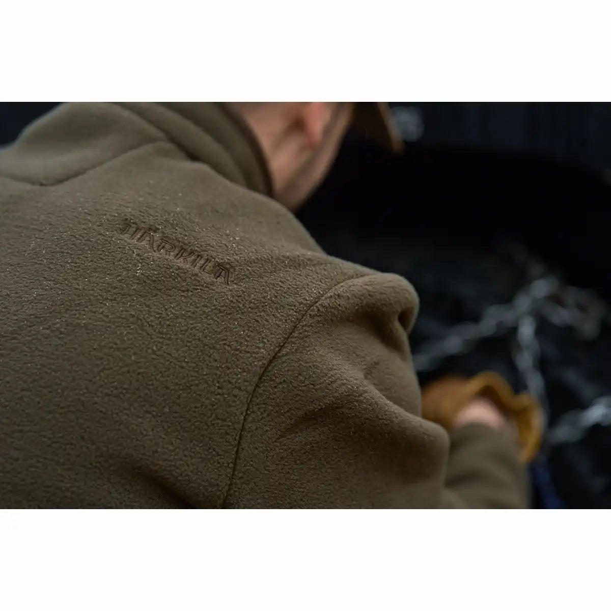 Harkila Torsby Fleece Jacket - Willow Green - Rear Logo Close Up Harkila Torsby Fleece Jacket - Willow Green - Rear Logo Close Up