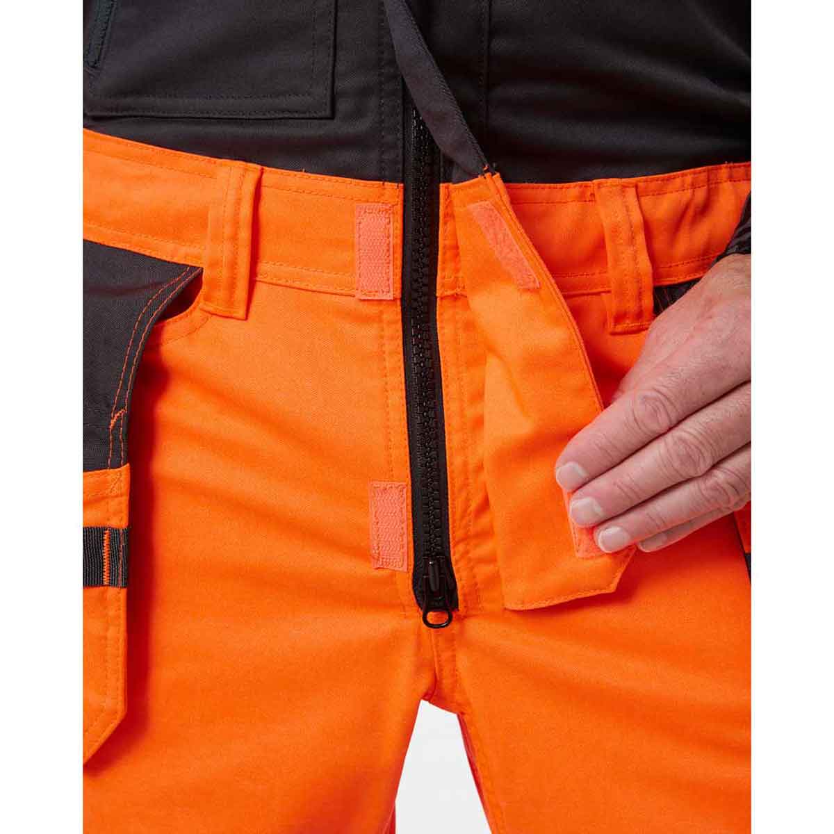 Helly Hansen Alna 2.0 Hi Vis Construction Bib Zip Close Up Helly Hansen Alna 2.0 Hi Vis Construction Bib Zip Close Up