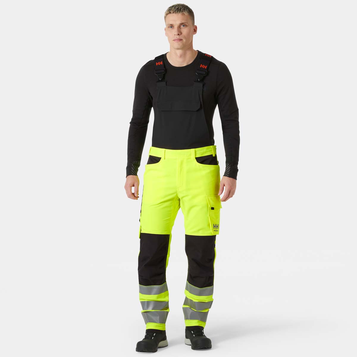 Helly Hansen Alna 4X Work Bib CL2 - Yellow- On Model Helly Hansen Alna 4X Work Bib CL2 - Yellow- On Model