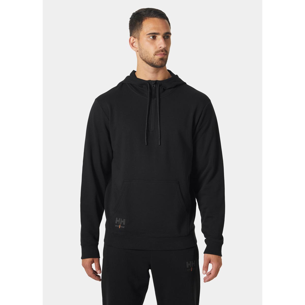 Helly Hansen Essential ¼ Zip Hoodie - Black On Model Helly Hansen Essential ¼ Zip Hoodie - Black On Model