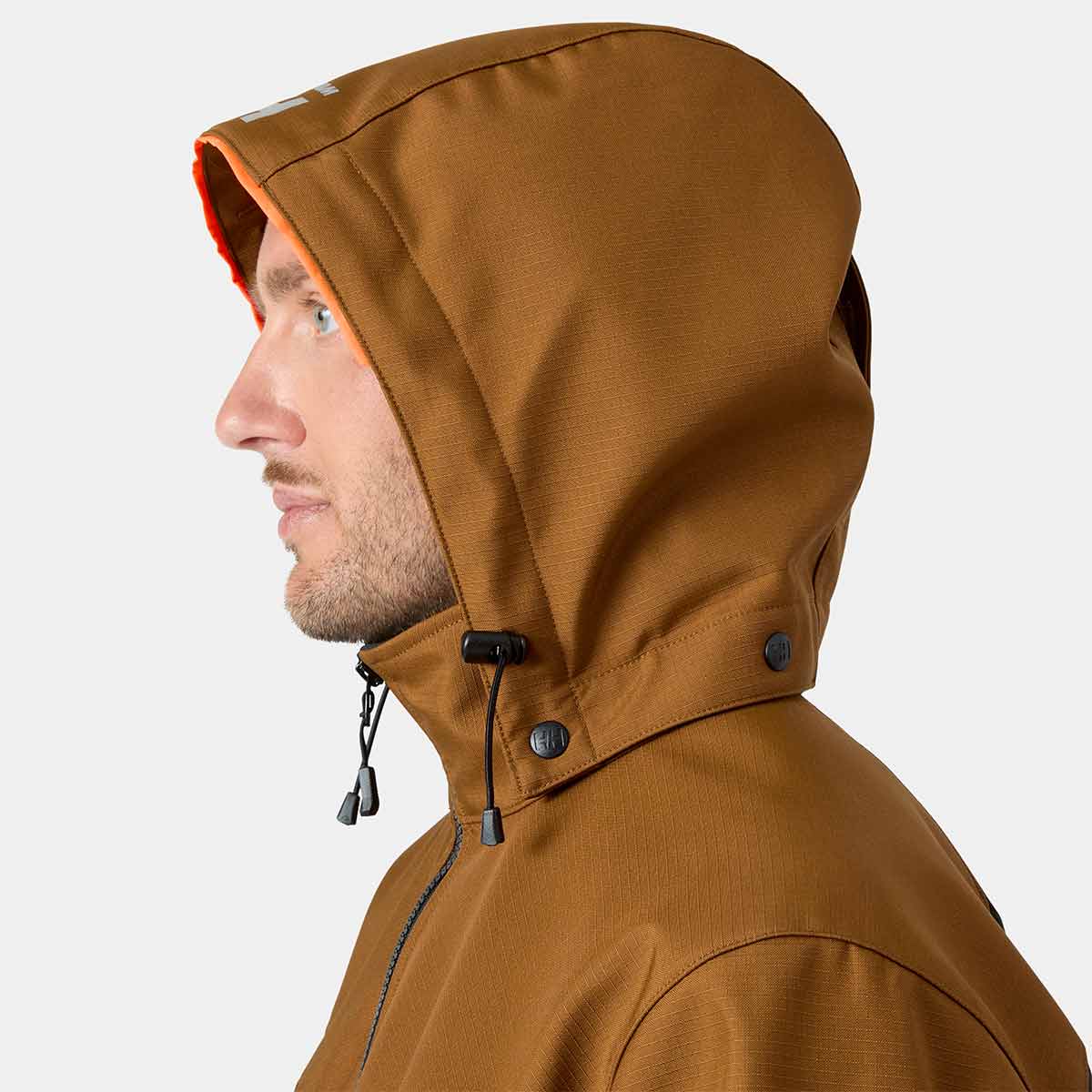 Helly Hansen Oxford Hooded Softshell Jacket - Saddle/Black - Hood Helly Hansen Oxford Hooded Softshell Jacket - Saddle/Black - Hood