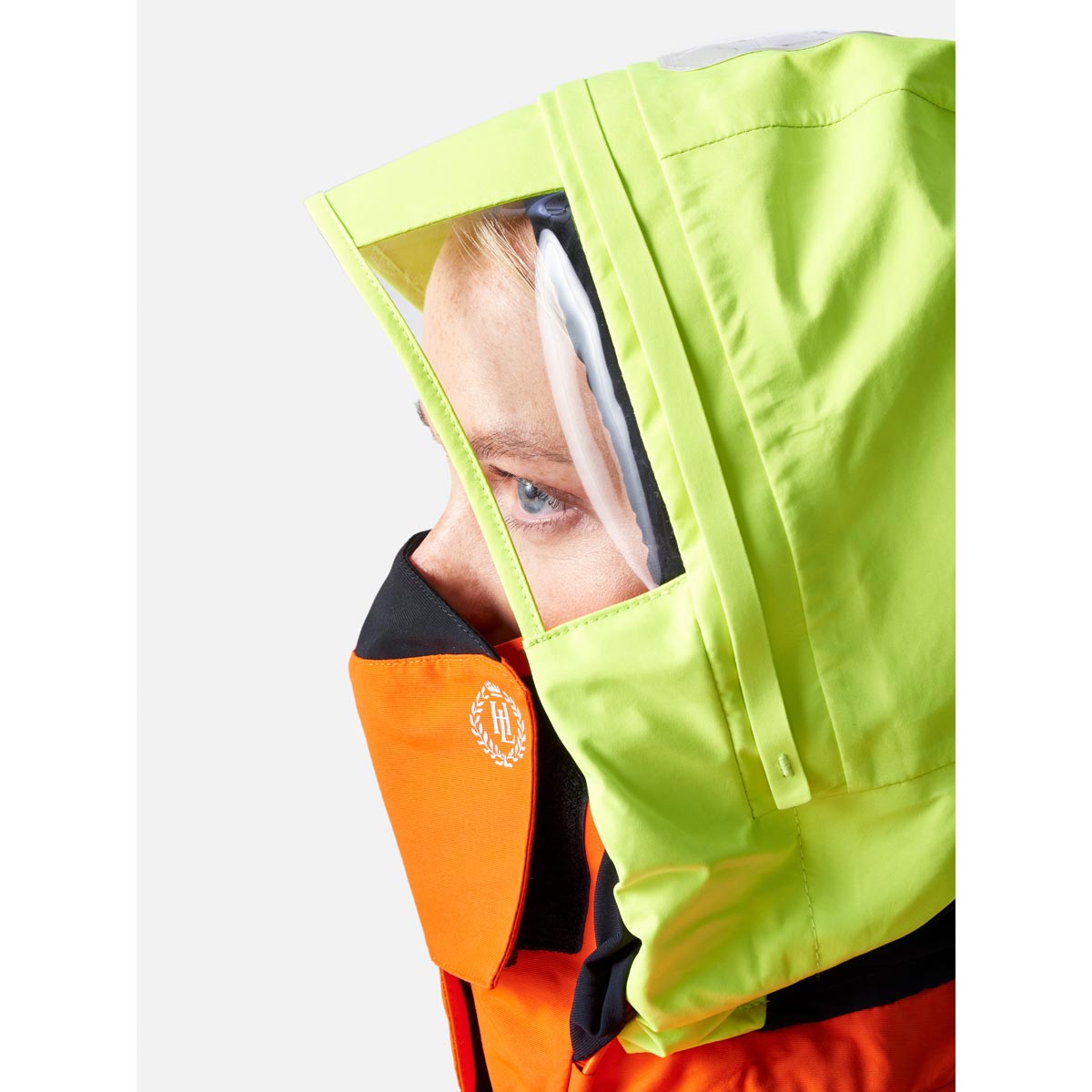 Henri Lloyd Women's Elite Offshore Sailing Jacket - Orange Hood Up Detail Henri Lloyd Women's Elite Offshore Sailing Jacket - Orange Hood Up Detail
