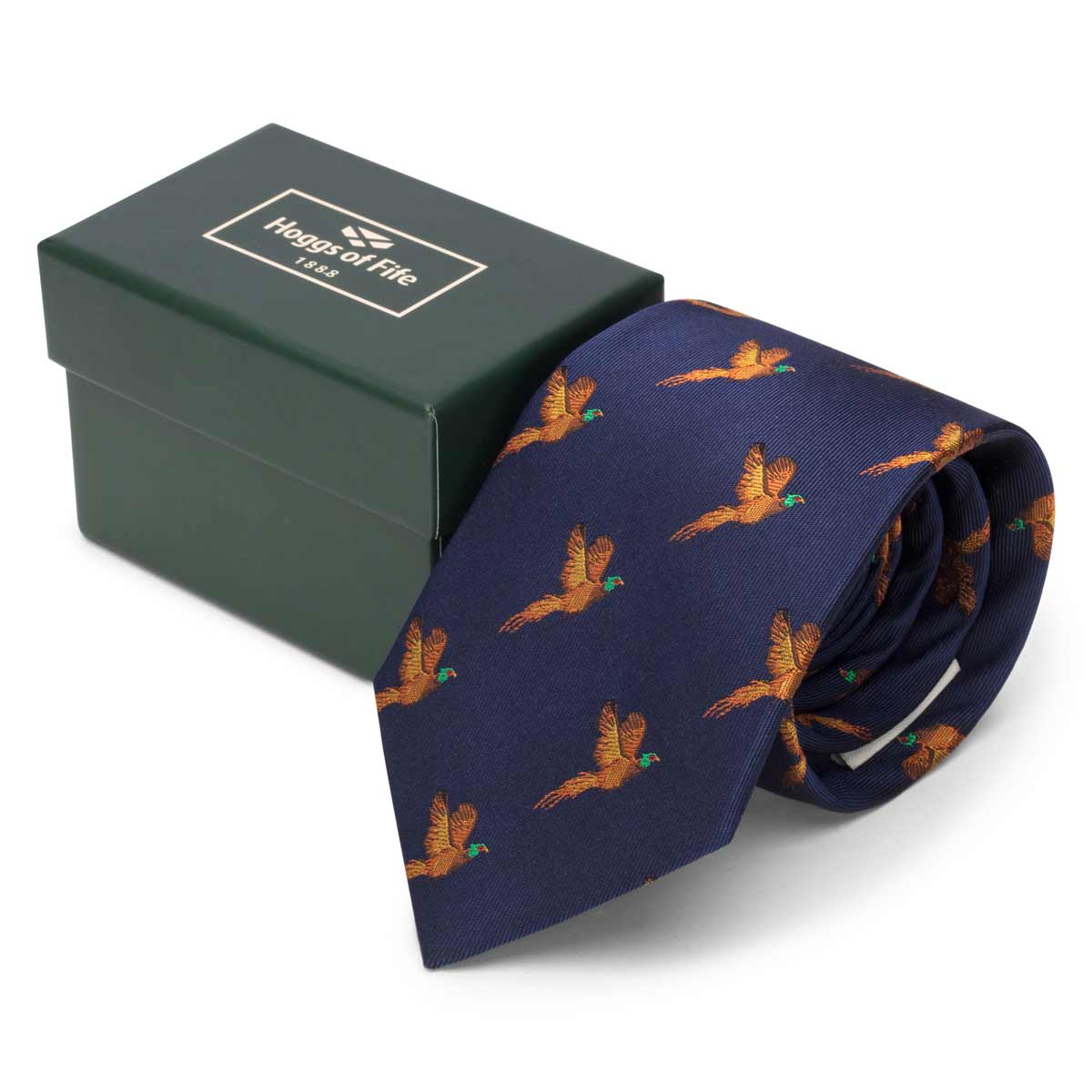 Hoggs of Fife 100% Silk Woven Pheasant Tie Boxed - Navy Hoggs of Fife 100% Silk Woven Pheasant Tie Boxed - Navy