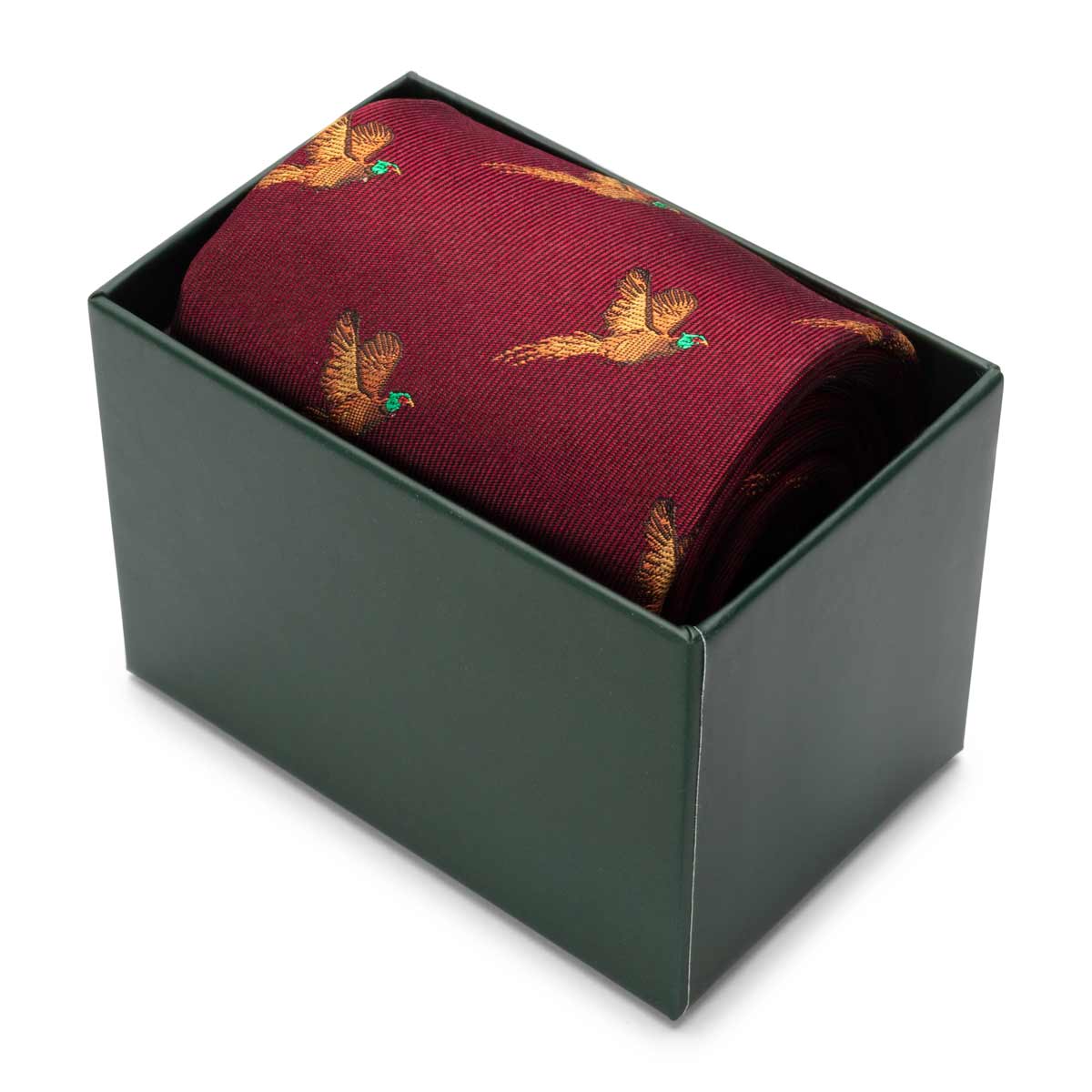 Hoggs of Fife 100% Silk Woven Pheasant Tie Boxed - Wine Hoggs of Fife 100% Silk Woven Pheasant Tie Boxed - Wine