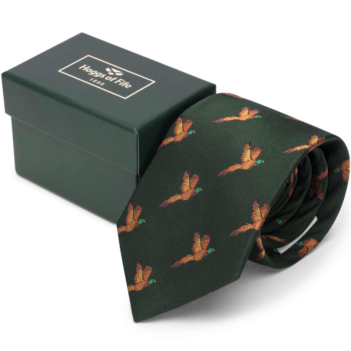 Hoggs of Fife 100% Silk Woven Pheasant Tie Boxed - Green Hoggs of Fife 100% Silk Woven Pheasant Tie Boxed - Green