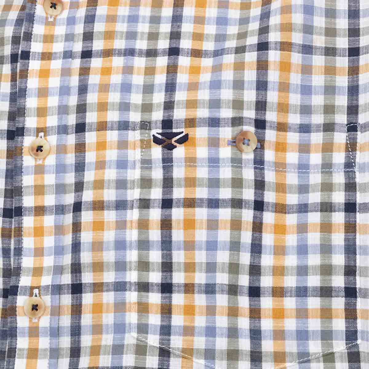Hoggs of Fife Aberdour Short Sleeve Check Shirt - Blue/Basil/Gold - Detail Hoggs of Fife Aberdour Short Sleeve Check Shirt - Blue/Basil/Gold - Detail