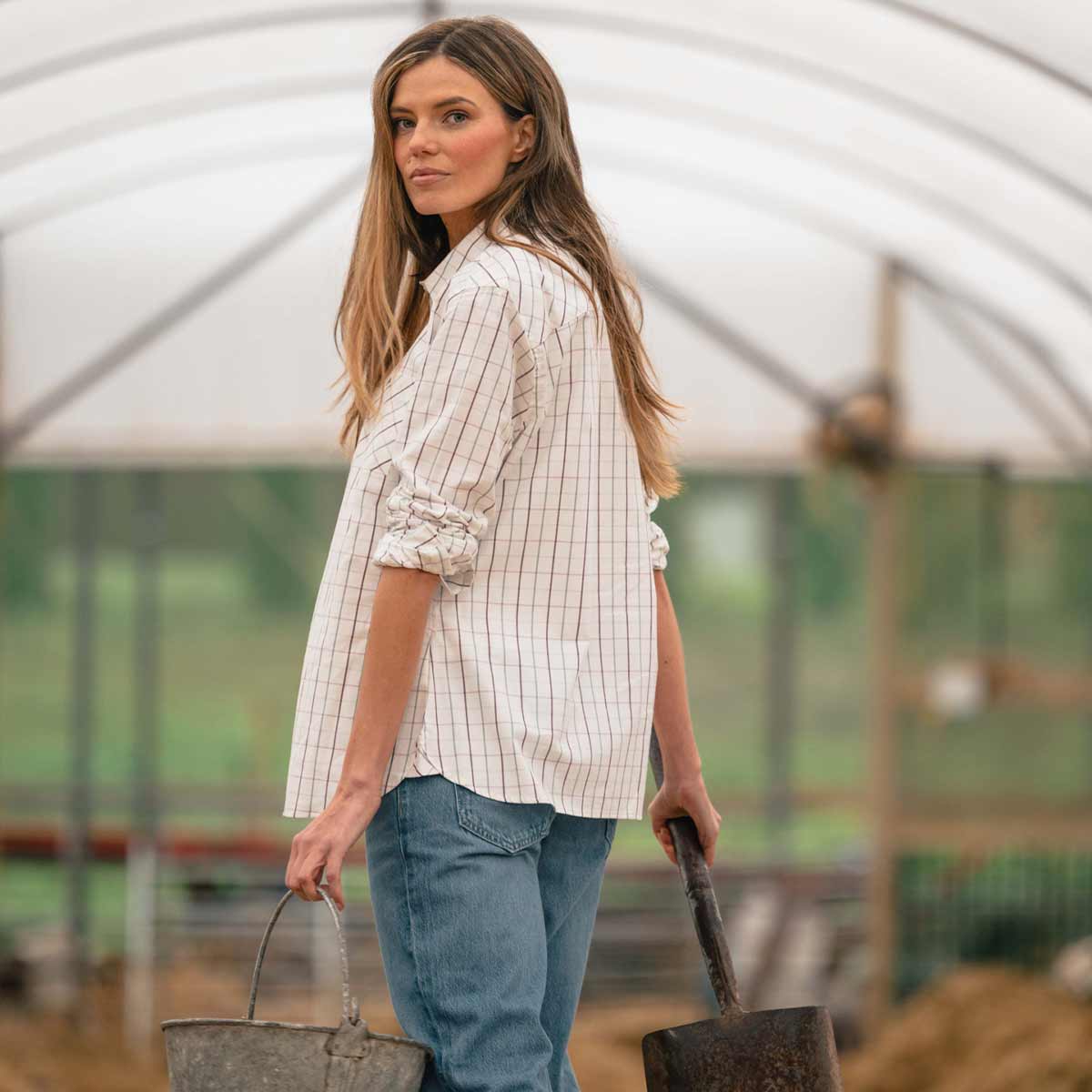 Hoggs of Fife Aberlady Ladies Tattersall Shirt - Model Hoggs of Fife Aberlady Ladies Tattersall Shirt - Model