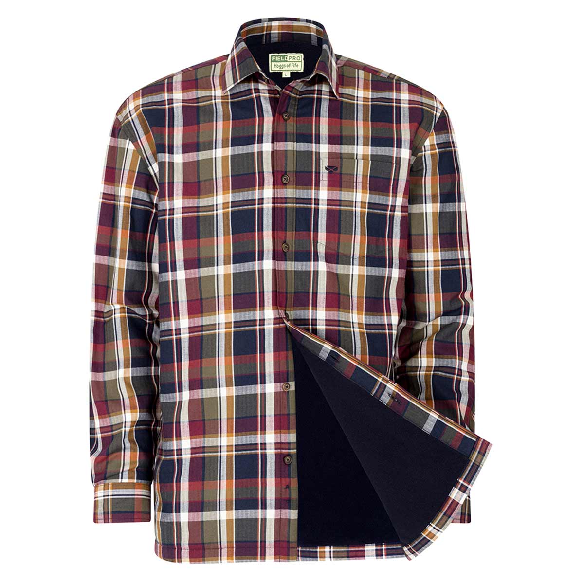 Hoggs of Fife Arran Micro-Fleece Lined Cotton Checked Shirt - Wine/Olive - Front Open Hoggs of Fife Arran Micro-Fleece Lined Cotton Checked Shirt - Wine/Olive - Front Open