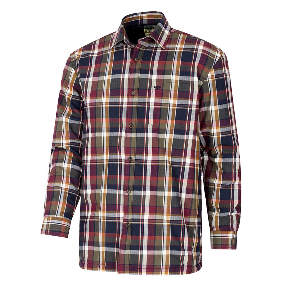 Hoggs of Fife Arran Micro-Fleece Lined Cotton Checked Shirt - Wine/Olive - Front Hoggs of Fife Arran Micro-Fleece Lined Cotton Checked Shirt - Wine/Olive - Front