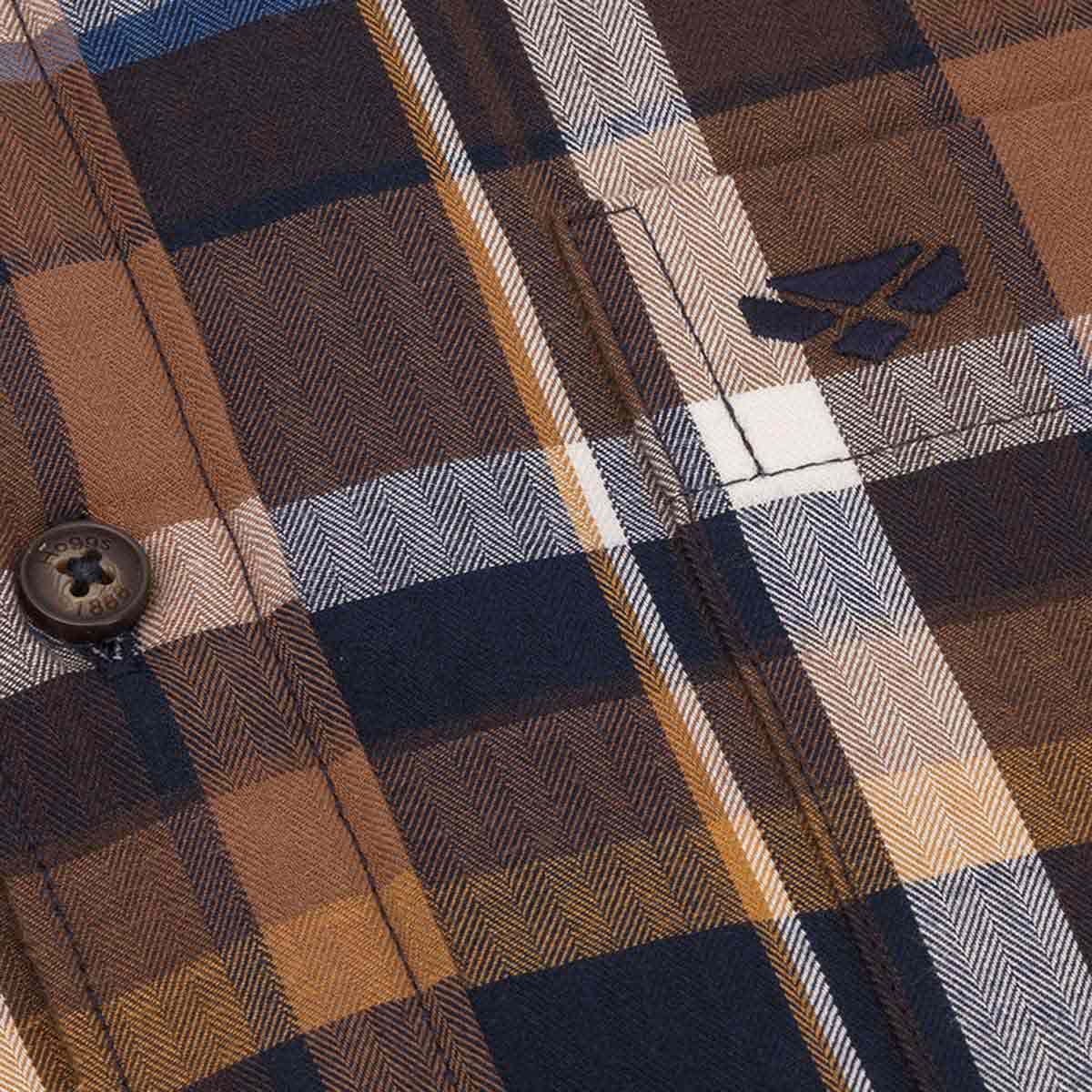 Hoggs of Fife Arran Micro-Fleece Lined Cotton Checked Shirt - Navy/Brown Check - Close Up Hoggs of Fife Arran Micro-Fleece Lined Cotton Checked Shirt - Navy/Brown Check - Close Up